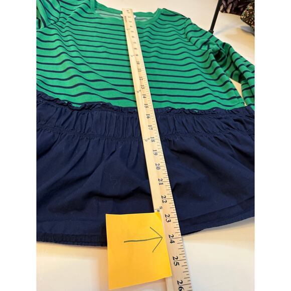 Crown & Ivy Green Navy Striped Blouse Medium – Preppy Peplum Contrast Hem - Picture 6 of 7